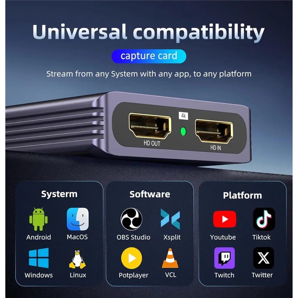 4K HDMI Video Capture Card for Nintendo Switch 2, PS5, Xbox, PC,Streaming
